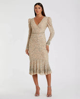 Sequin Dress with Embellished Hemline and Belt