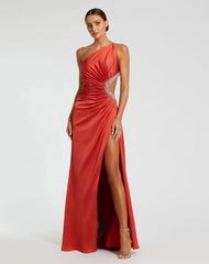 Red Jewel-Embellished Side Cut-Out A-Line Gown