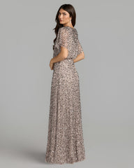 Lilac High Neck Short Sleeve Embellished Gown