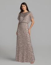 Lilac High Neck Short Sleeve Embellished Gown