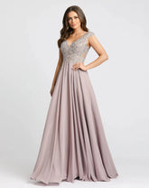 Light Purple Cap Sleeve Applique Bodice Flowy Gown
