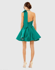 Green High Neck Bow Detail Mini Dress