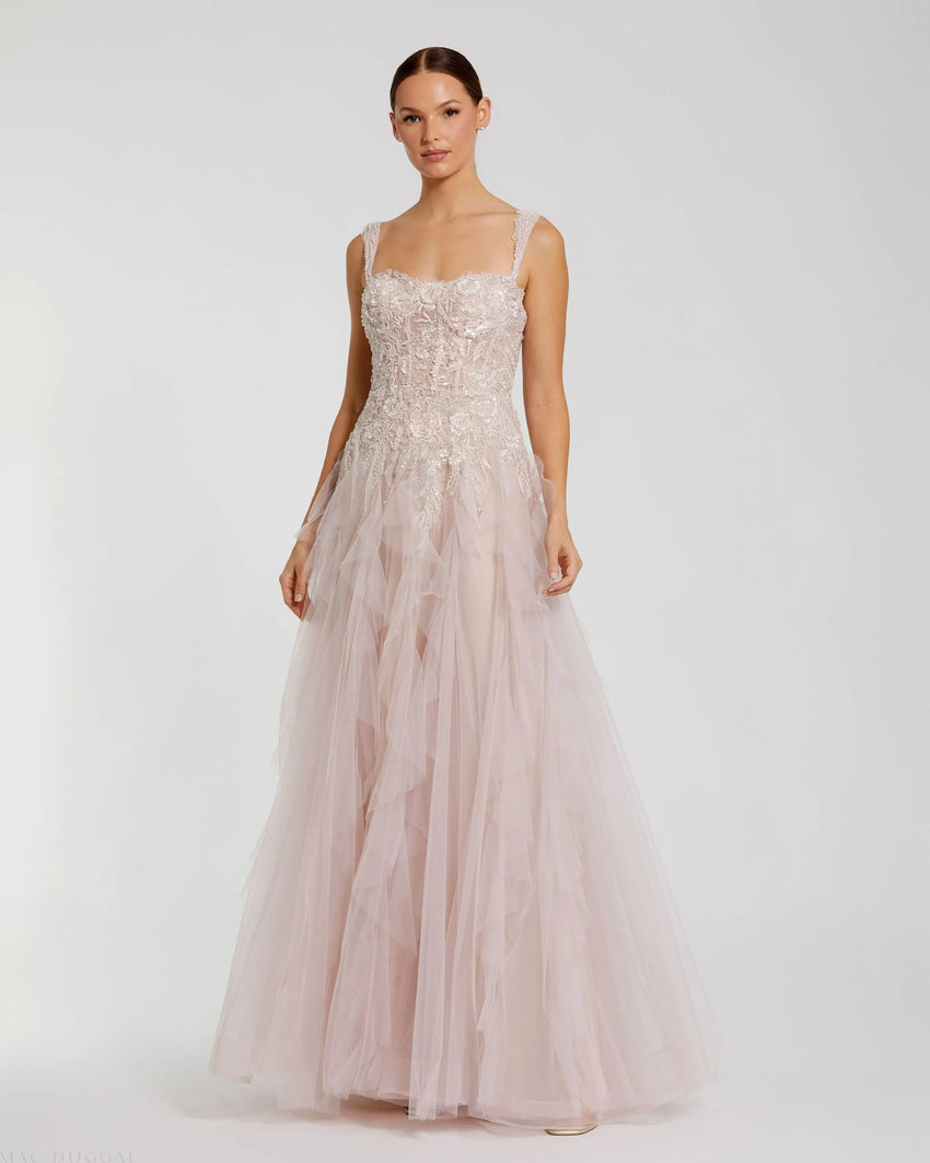 Pink Bustier Tulle Ballgown With Ruffle Skirt
