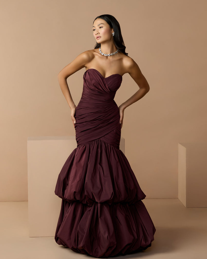 Amethyst Ruched Mermaid Gown with Bubble Hem