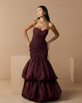 Amethyst Ruched Mermaid Gown with Bubble Hem