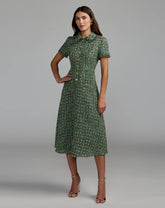 Emerald Multi Boucle Short Sleeve Button Up Midi Dress