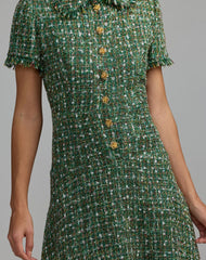 Emerald Multi Boucle Short Sleeve Button Up Midi Dress