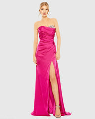 Strapless Embellished Sweetheart Neckline Satin Gown