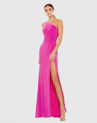 Jersey One Shoulder Draped Back Gown