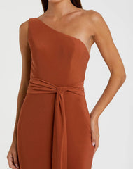 Orange Jersey One Shoulder Belted Trumpet Gown