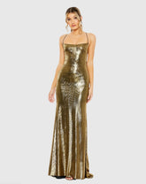 Gold Metallic Corset Back Column Gown