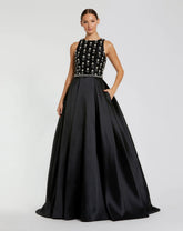 Black High Neck Sleeveless Beaded Ball Gown