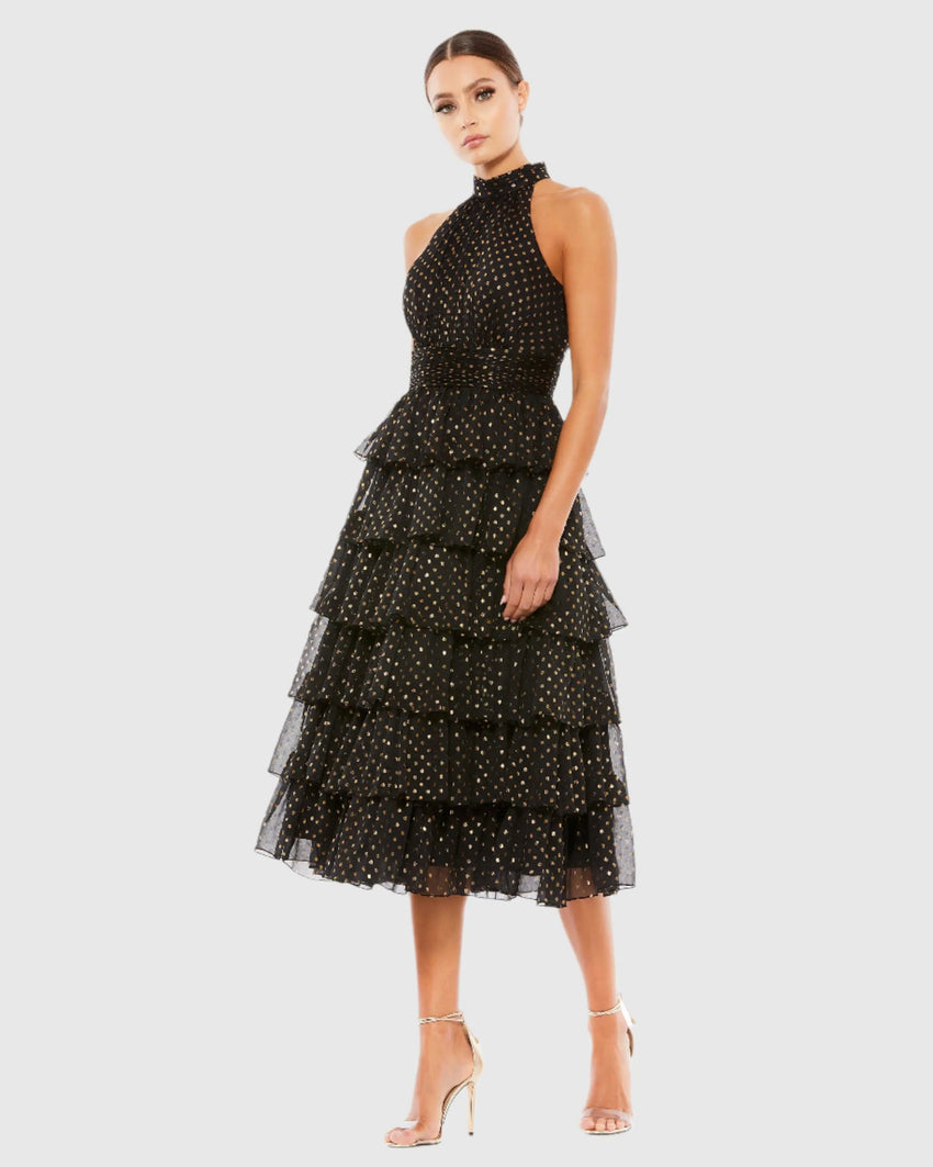 Black Layered Polka Dot Cocktail Dress