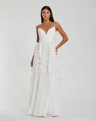 White Pleated Sleeveless Flowy Chiffon Gown