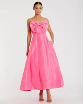 Pink Strapless A-Line Tea Length Statement Bow Dress