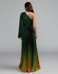 Green Ombre Pleated Charmeuse One Shoulder Ombre Gown