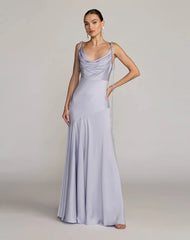 Powder Blue Charmeuse Cowl Gown With Thin Bow Straps