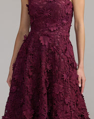 Plum Strapless Floral Embroidered Lace A-Line Dress