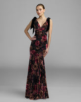 Black Floral Velvet Mermaid Gown With Bows