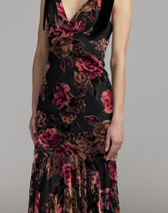 Black Floral Velvet Mermaid Gown With Bows