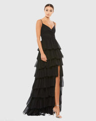 V-Neck Sleeveless Gown with Ruffled Skirt