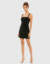 Black Sleeveless Rhinestone Embellished Mini Dress