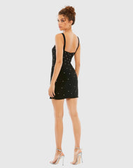 Black Sleeveless Rhinestone Embellished Mini Dress