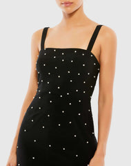Black Sleeveless Rhinestone Embellished Mini Dress