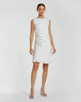 White Rhinestone Neckline Draped Mini Dress - FINAL SALE