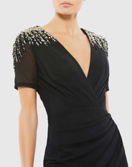 Black Embellished Shoulder Evening Gown