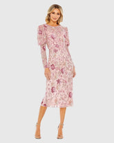 Embellished Puff Sleeve High Neck Dress
