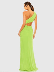 Green Cut Out One Shoulder Ruched Back Gown