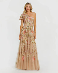 One Shoulder Embellished A-Line Gown