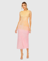 Multicolor High Neck Ombre Sequin Cocktail Dress - FINAL SALE
