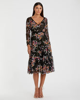 Black Floral Embroidered Tea Length Dress - FINAL SALE