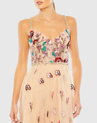 Beige Embellished Floral Detail A Line Gown