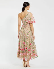 Pink One Shoulder Lace Embroidered Dress