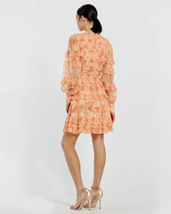 Orange Key Hole Detail Long Sleeve Dress