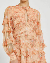 Orange Key Hole Detail Long Sleeve Dress