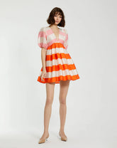 Multicolor Organza Striped Balloon Sleeve Mini Dress