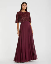 Red Beaded Cape A-Line Gown