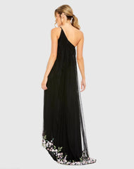 Black One Shoulder Embellished Trapeze Gown