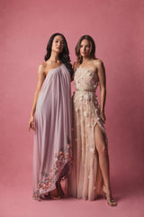 Purple One Shoulder Embellished Trapeze Gown