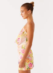 Bohemian Bliss Mesh Mini Dress - Sunburst Floral