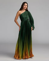 Petite Green Pleated Charmeuse One Shoulder Ombre Gown