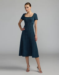 Petite Blue Short Sleeve Embellished Boucle Midi Dress