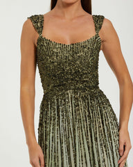 Petite Green Sleeveless Sequin A Line Ombre Gown
