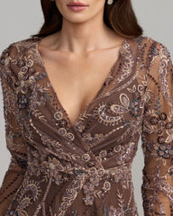 Petite Chocolate Beaded Embroidered Maxi Dress