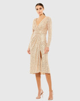 Sequined Long Sleeve Midi Dress