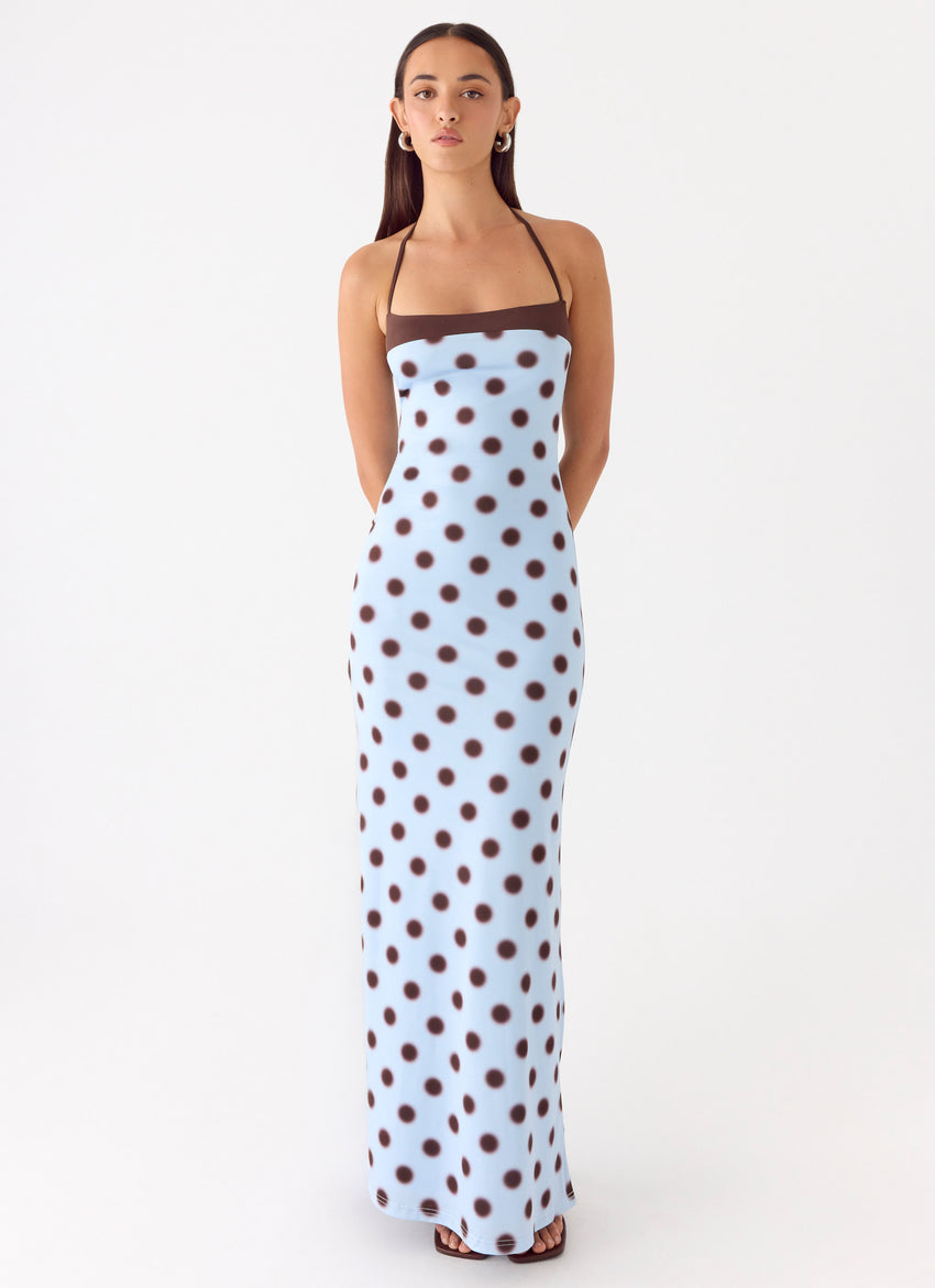 Alessandro Halter Maxi Dress - Blue Mocha Dot